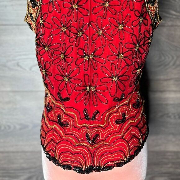 Chaudry Beaded Sleeveless High Neck Top, Red with Black/Gold Beads. Medium. NWT! - Picture 7 of 16